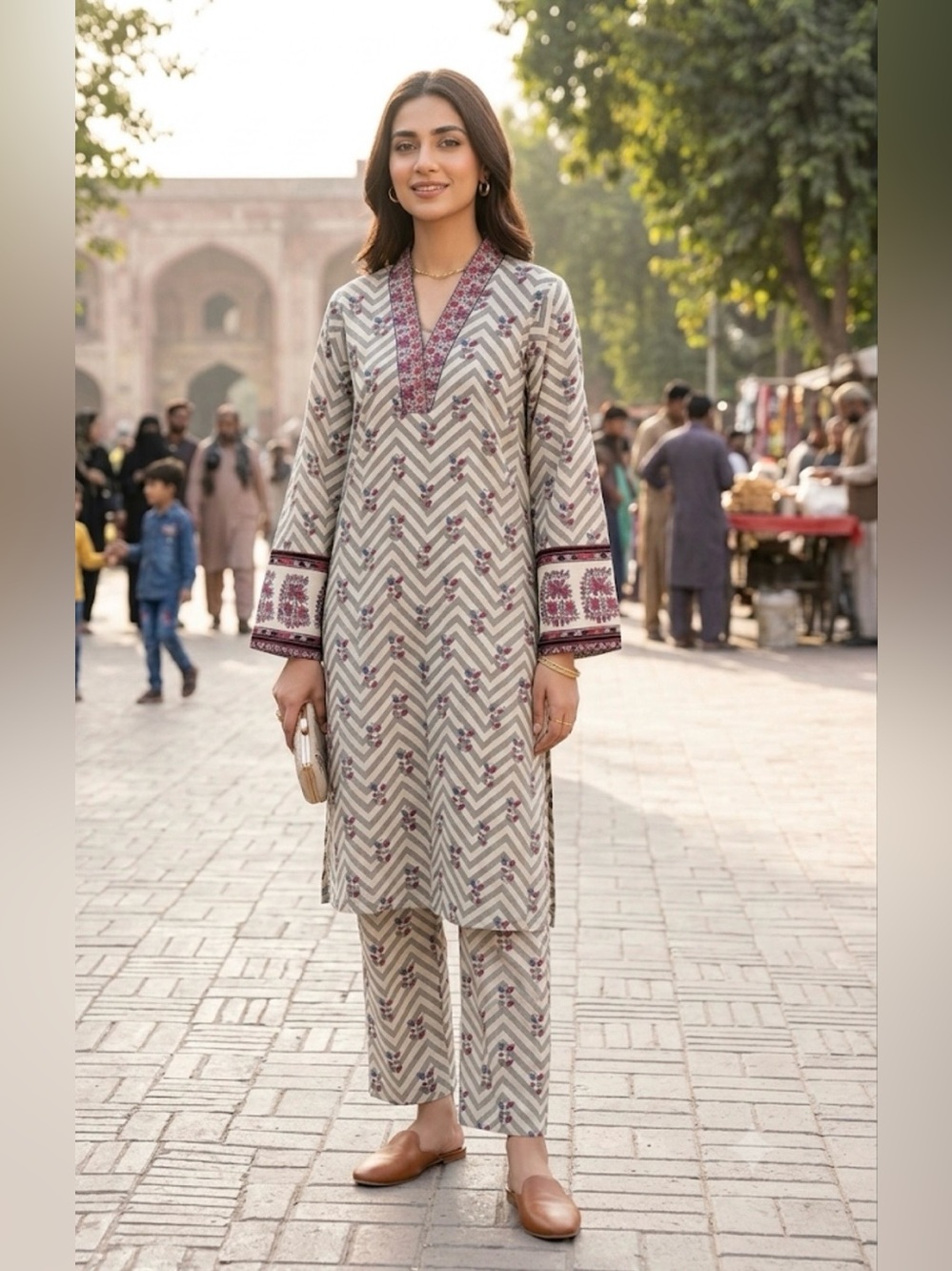 SAPPHIRE Ready-to-Wear Lawn Suit Embroidered V-Neck and Sleeves Lightweight